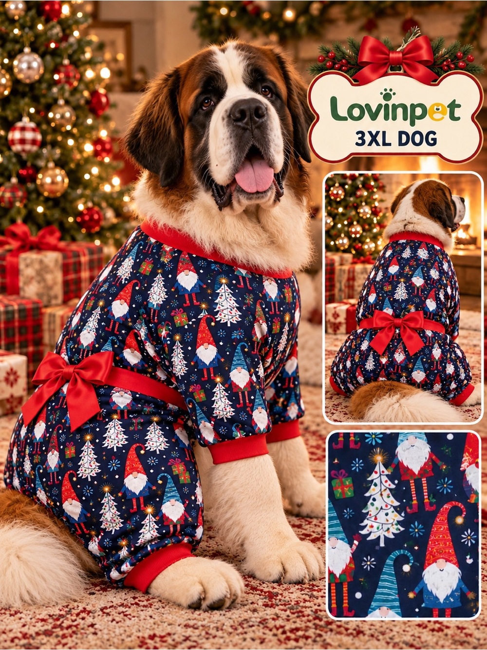 NWT - 3XL -LovinPet Christmas Gnome Dog Pajamas Onesie – Holiday Pet PJs 🎄